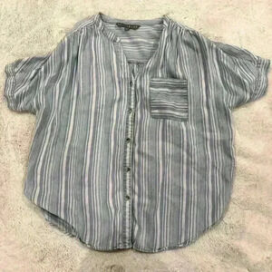 Women's Short Sleeve Striped Chambray Shirt size large coastal aesthetic
